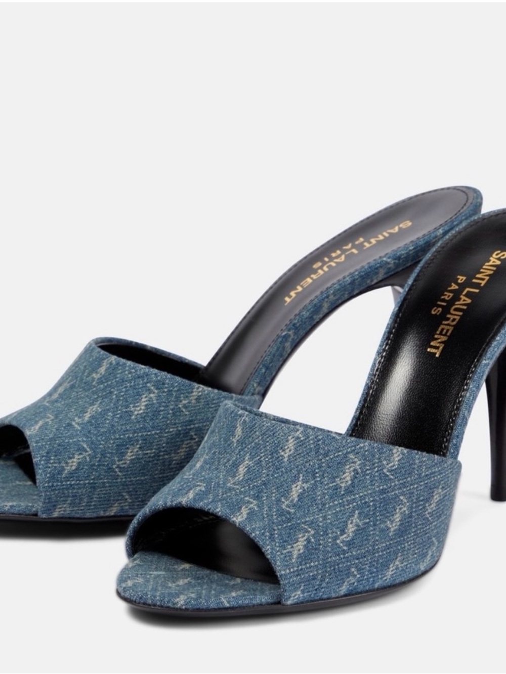 Saint Laurent Denim Open-Toe Mule Heels in Blue LA 16 Cassandre